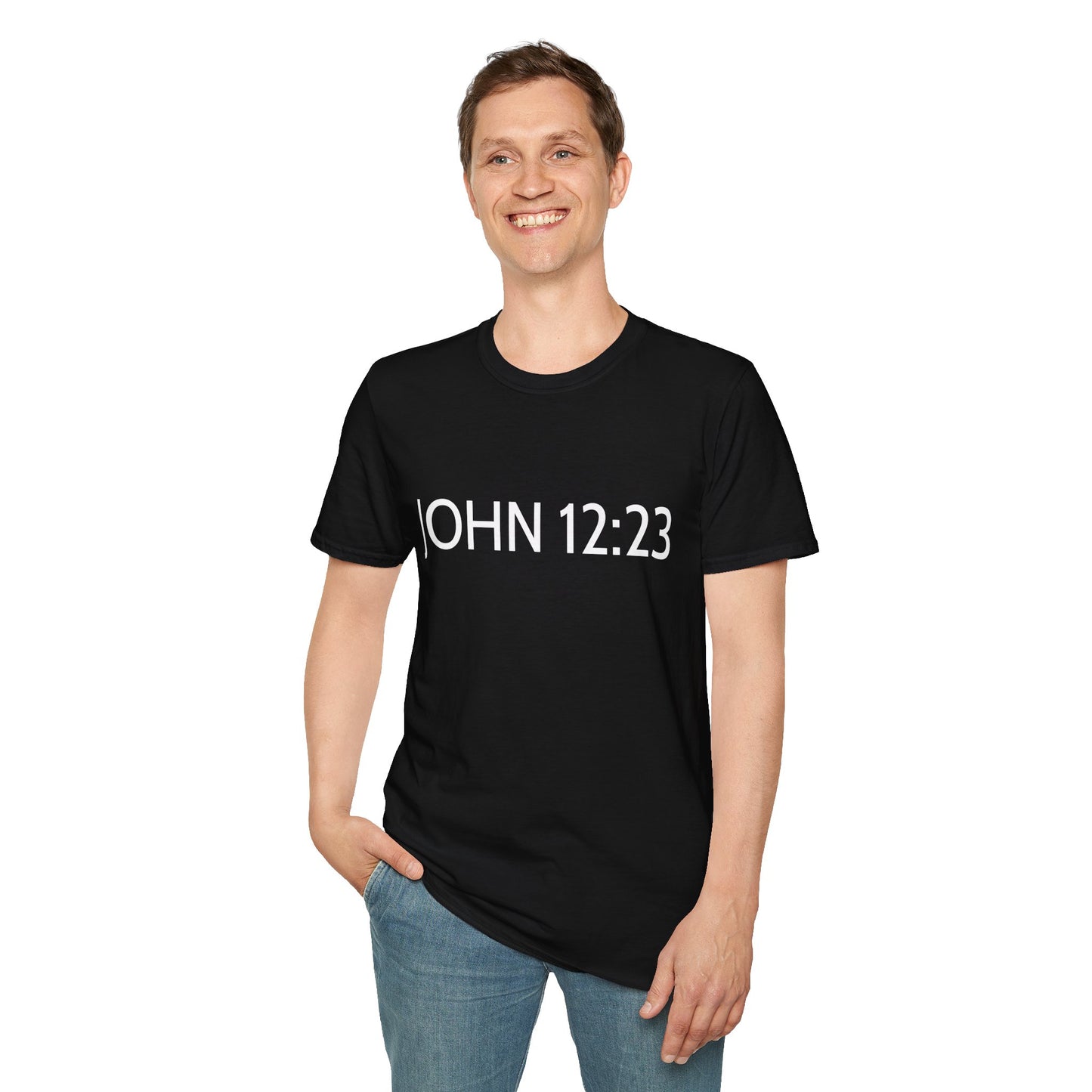 Bible Verse JOHN 12:23, Christian Faith T-Shirt with Scripture, The hour has come Faith Based Tee