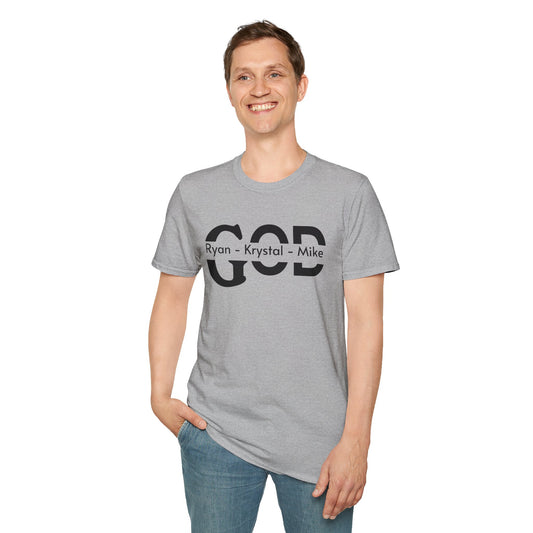 Personalized God Name Stripe T-Shirt — Add Kids Names Faith Tee (e.g., Ryan • Krystal • Mike)