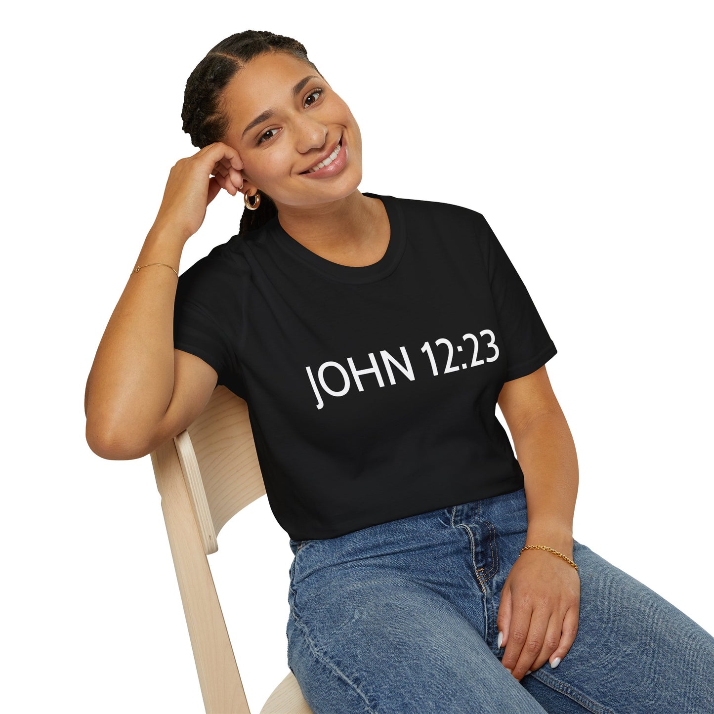 Bible Verse JOHN 12:23, Christian Faith T-Shirt with Scripture, The hour has come Faith Based Tee