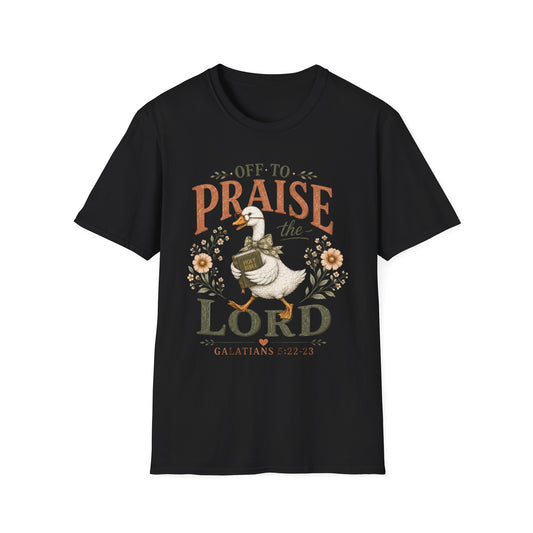 Praise the Lord T‑Shirt — 'Off to Praise the Lord' Floral Duck Christian Tee