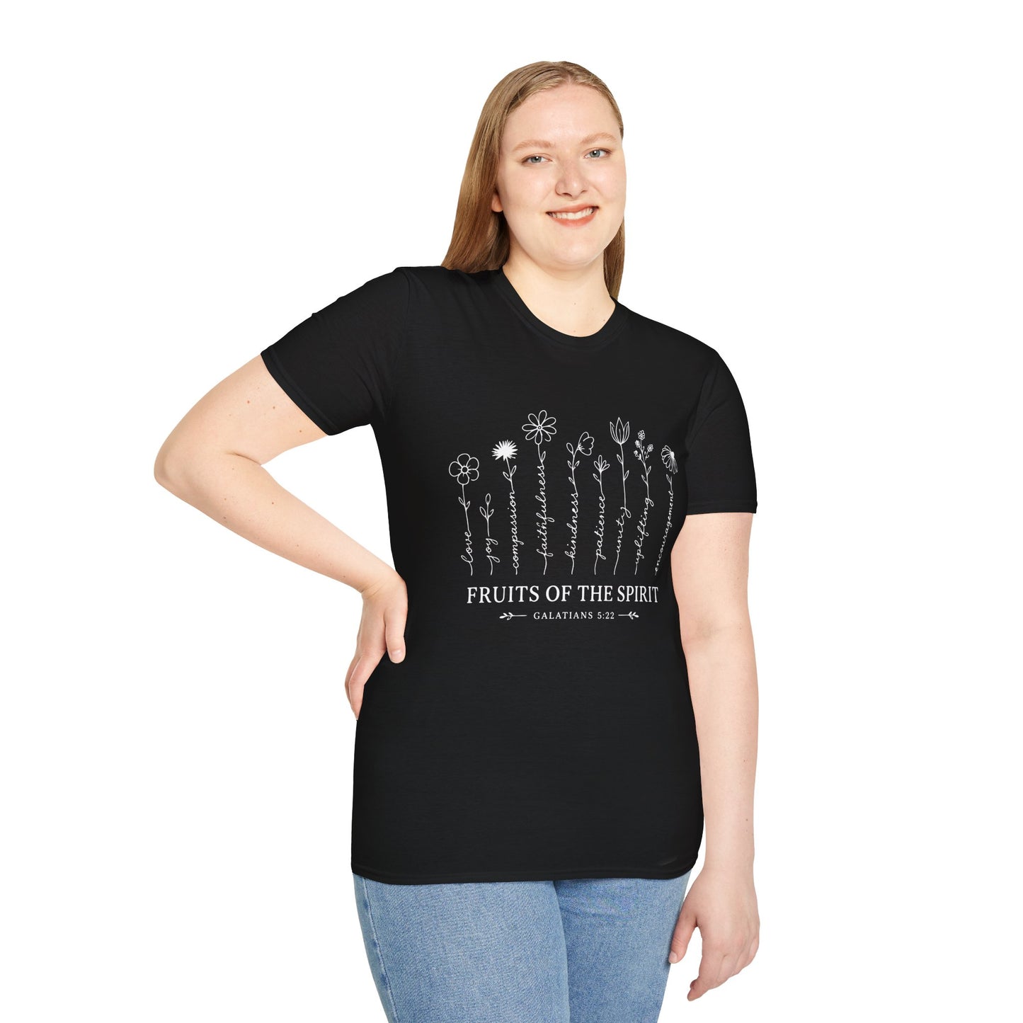 Fruits of the Spirit T-Shirt for Women | Floral Galatians 5:22 Christian Bible Verse Tee