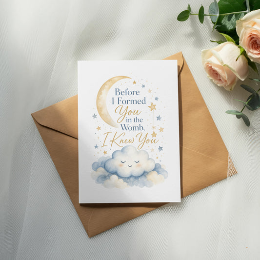 Card with text "Before I Formed You in the Womb, I Knew You."