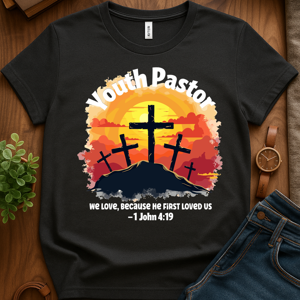 Youth Pastor He Loved Us First V1 Blk Print - Dark Heather