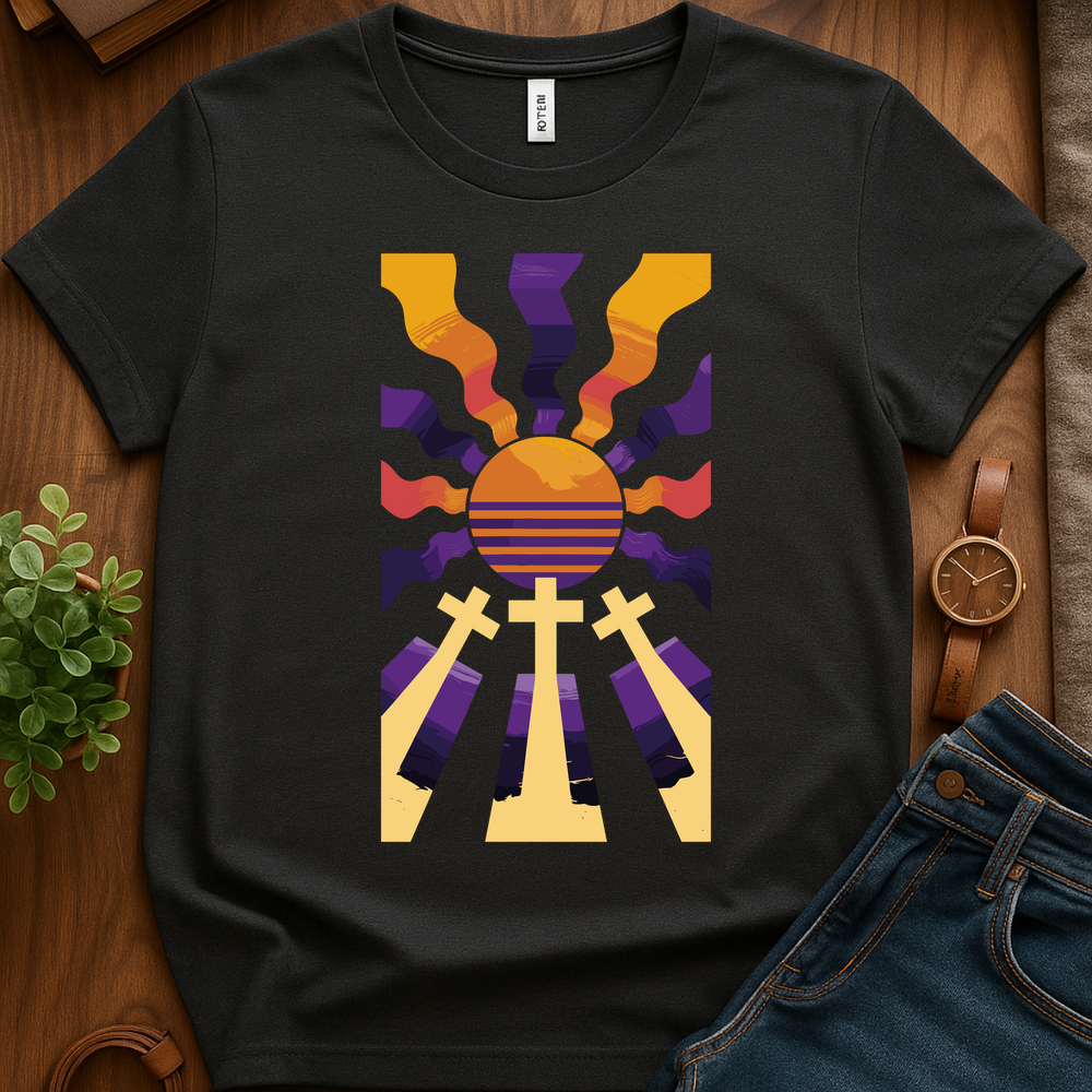 3 Crosses W Rays V1b Print - Dark Heather