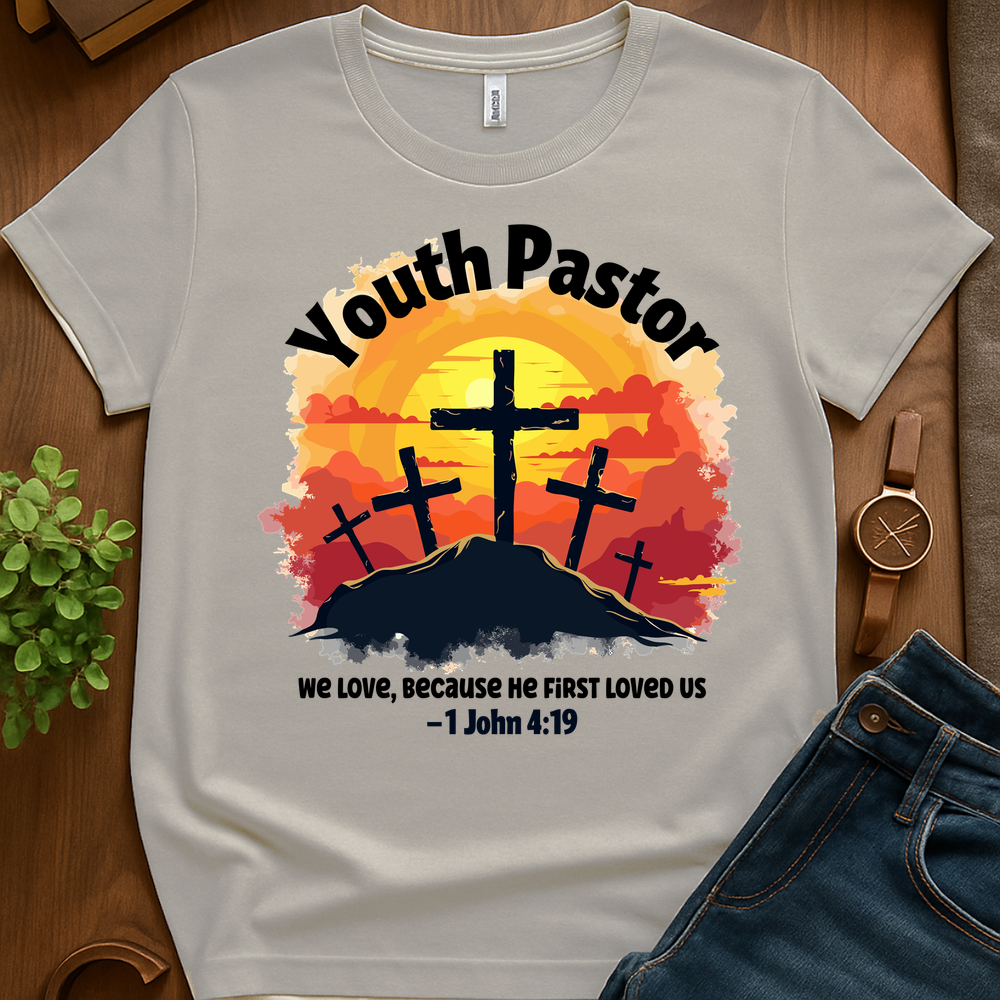 Youth Pastor He Loved Us First V1 Blk Print - Ice Grey