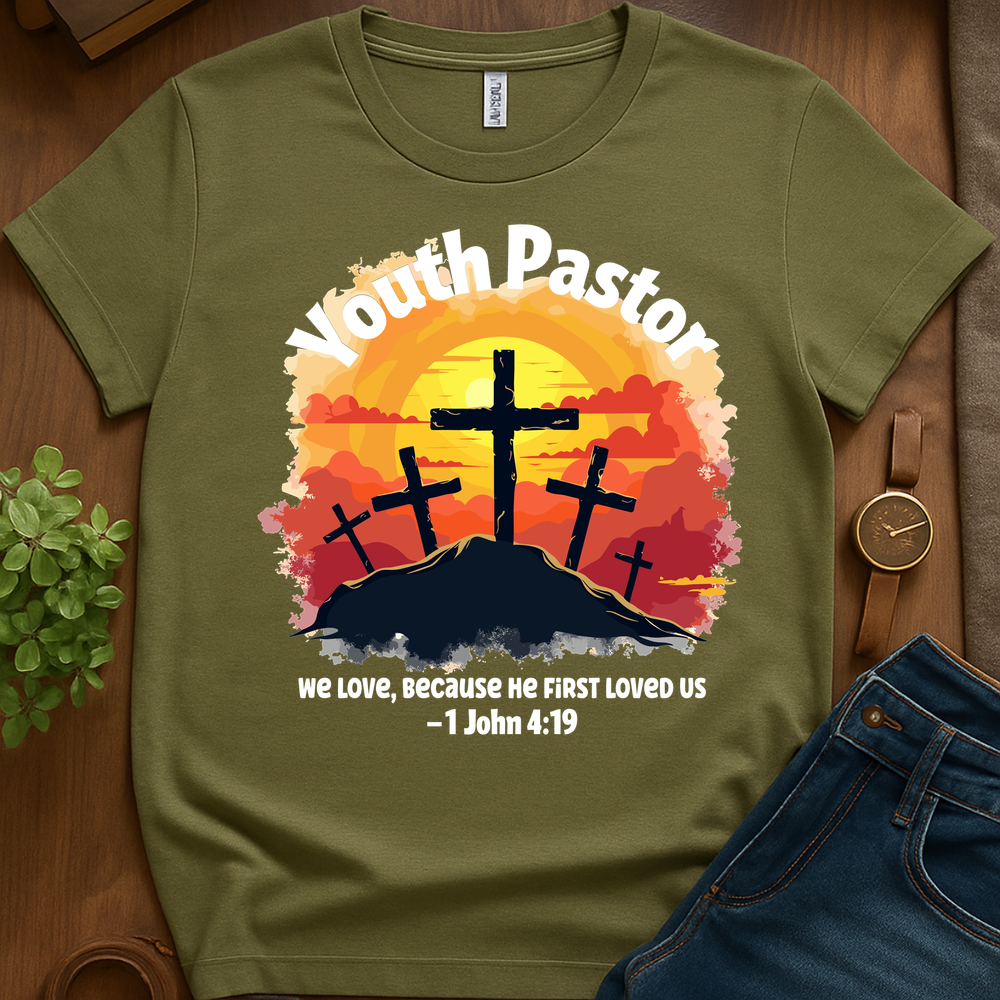 Youth Pastor He Loved Us First V1 Blk Print - Military Green