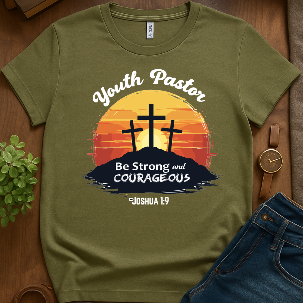 Youth Pastor Be Strong V1 Blk Print - Military Green