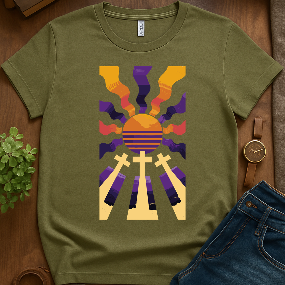 3 Crosses W Rays V1b Print - Military Green