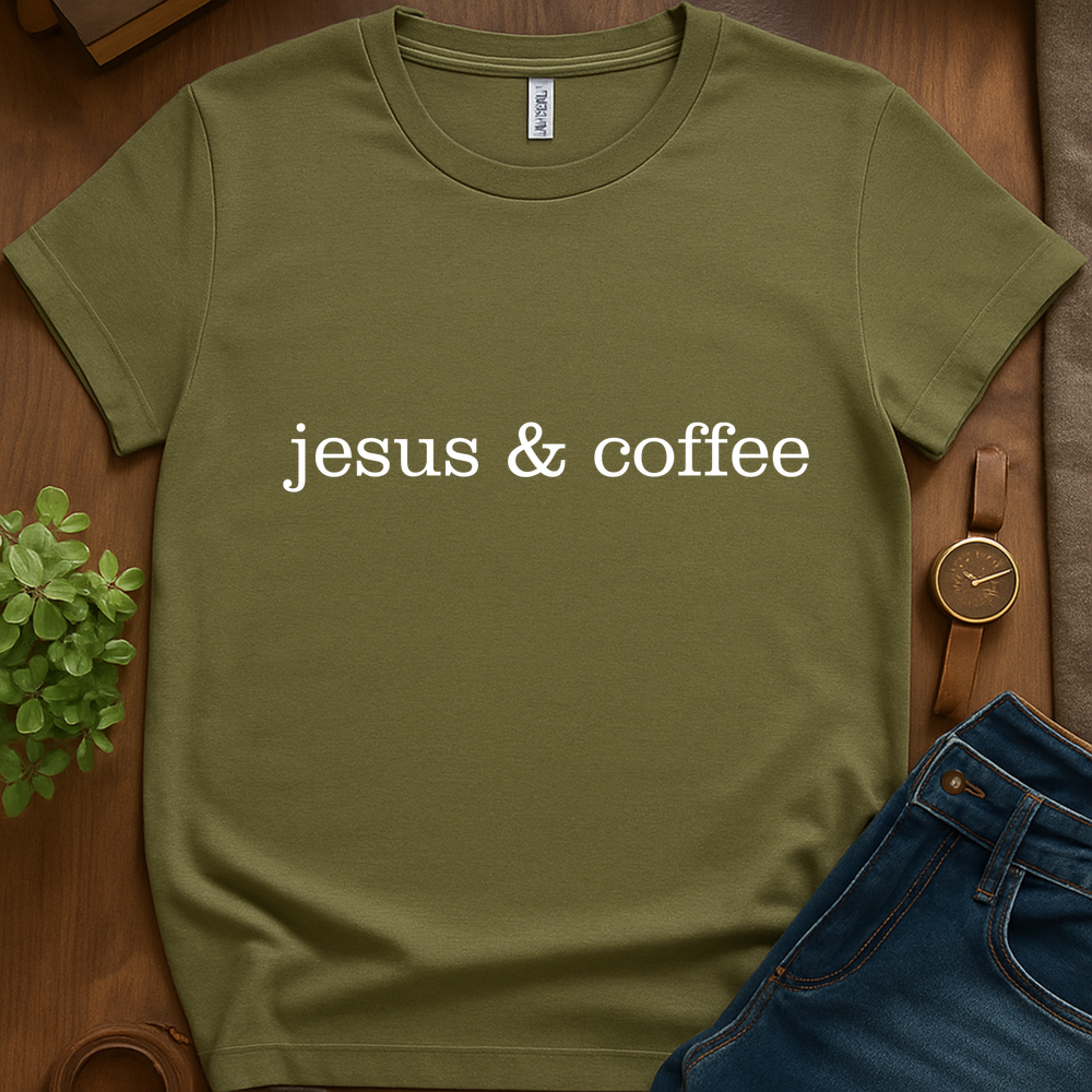 Text Jesus N Coffee V1b - Military Green