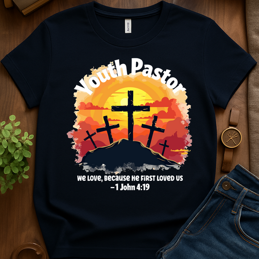 Youth Pastor He Loved Us First V1 Blk Print - Navy
