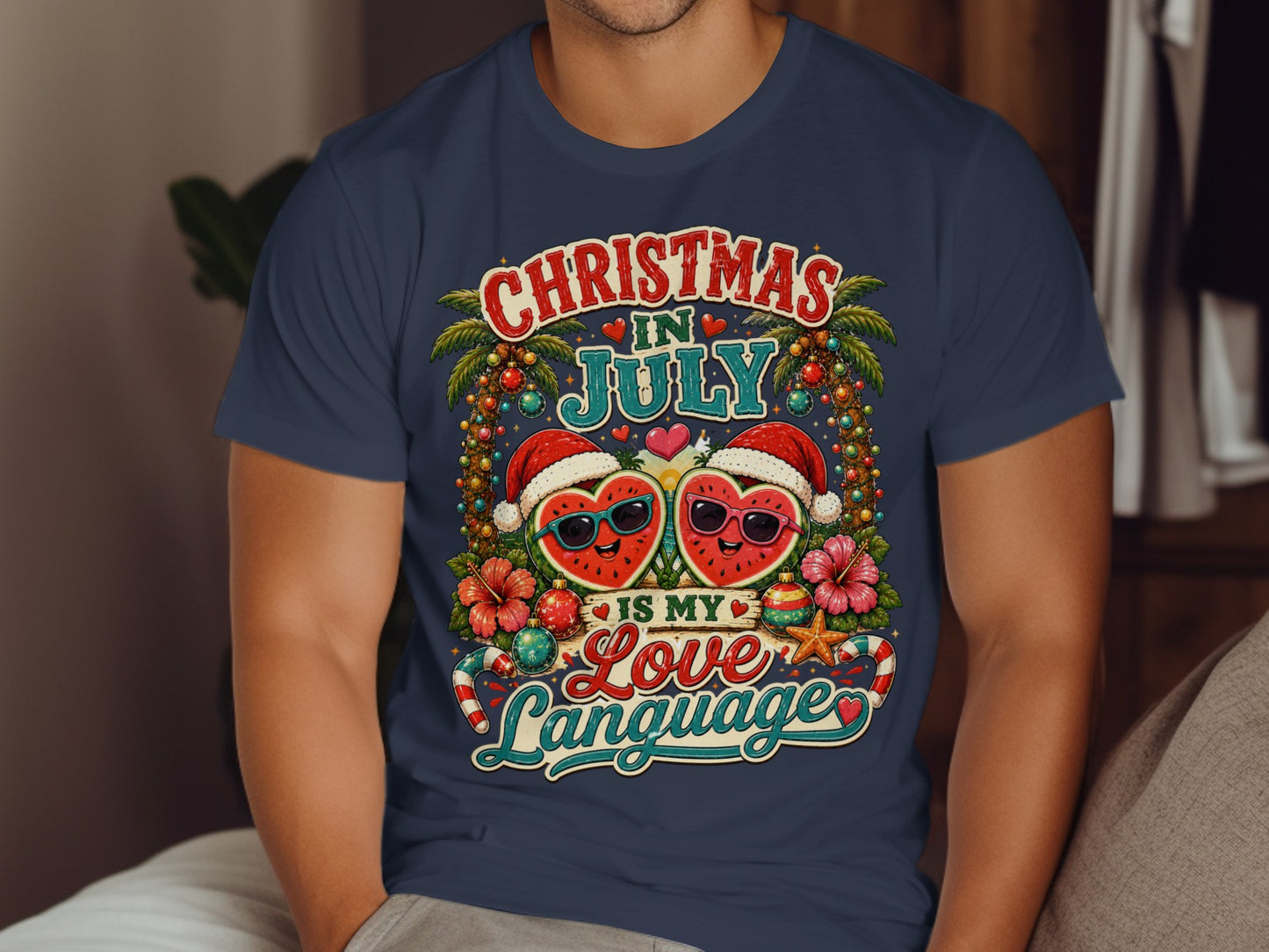 Christmas in July is my love language watermelon design shirt.