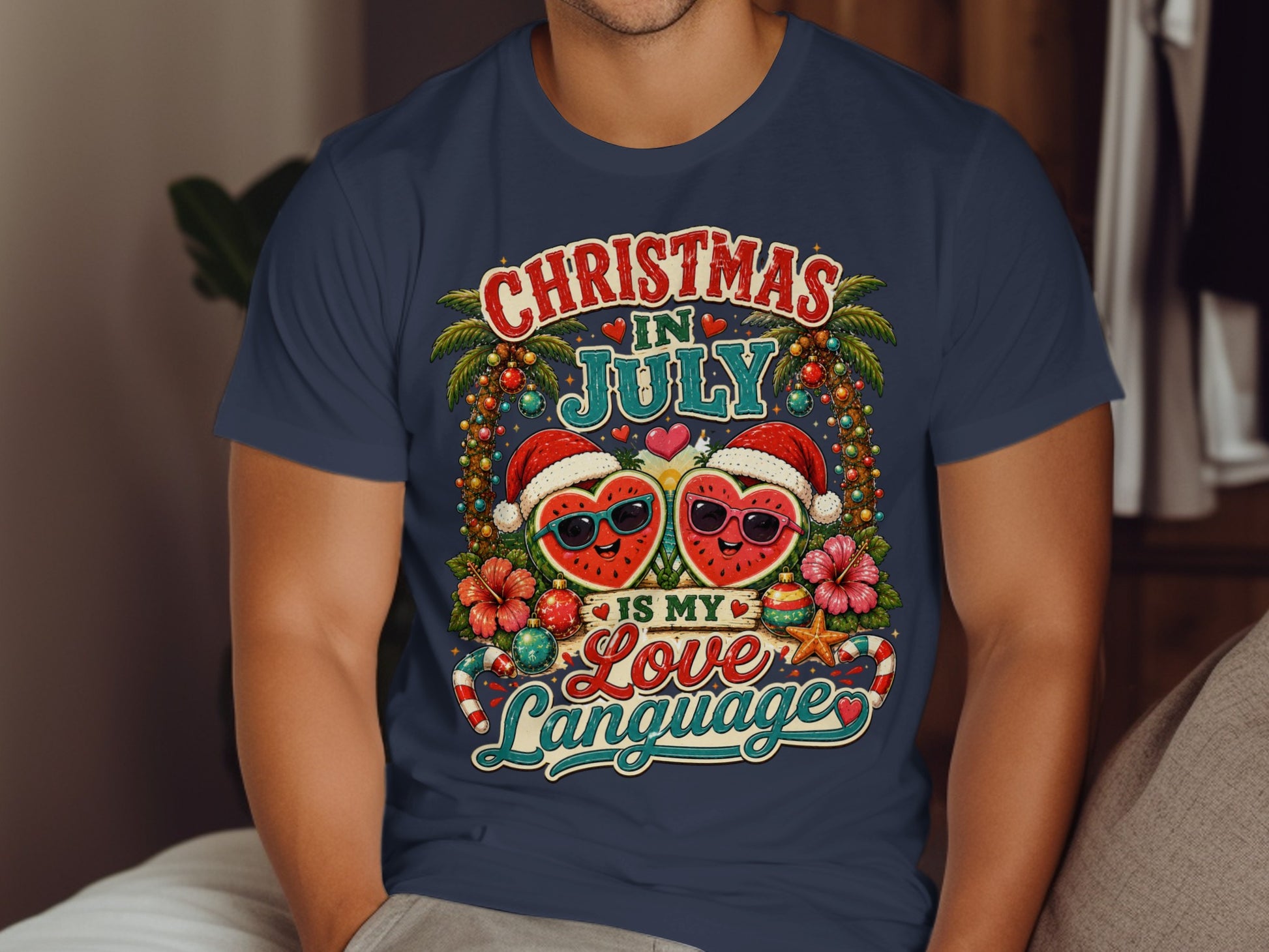 Christmas in July is my love language watermelon design shirt.