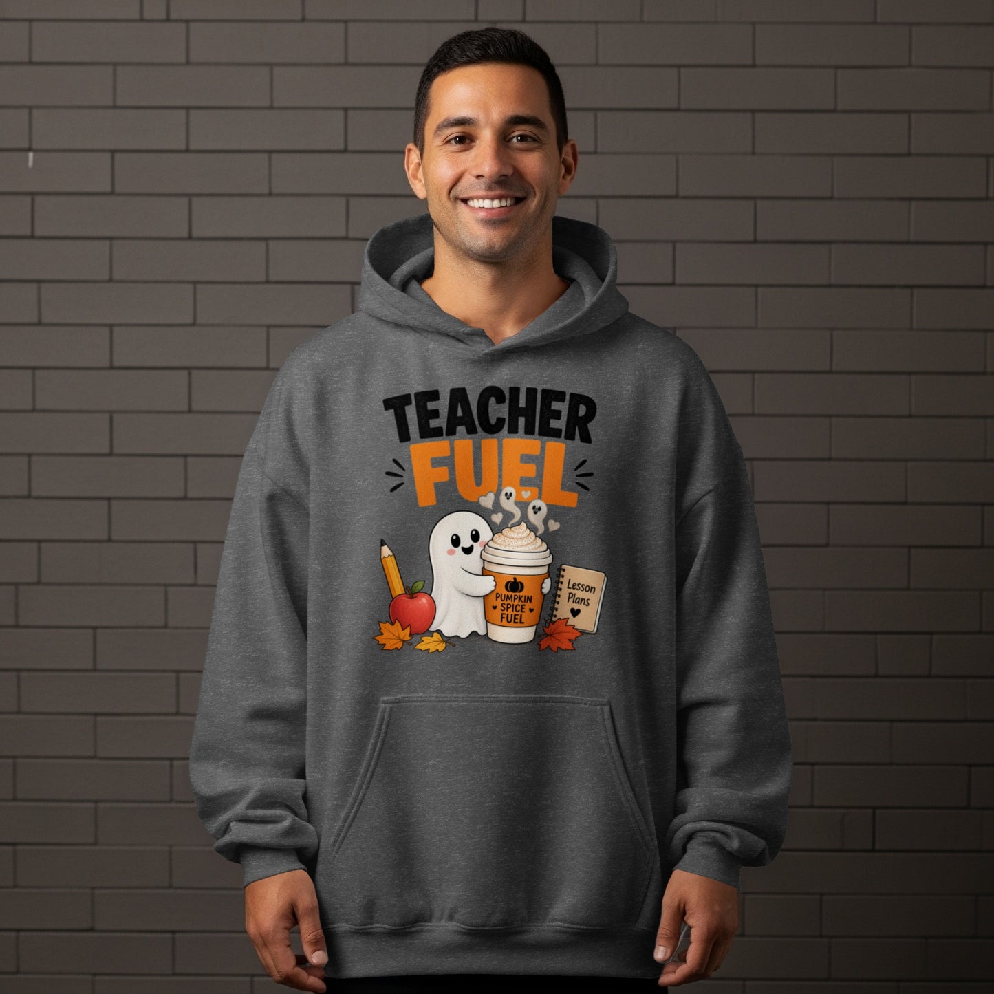 Teacher Fuel graphic with ghost, pumpkin spice coffee, and lesson plans.