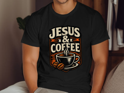 T-shirt with "Jesus & Coffee" text and coffee cup graphic.