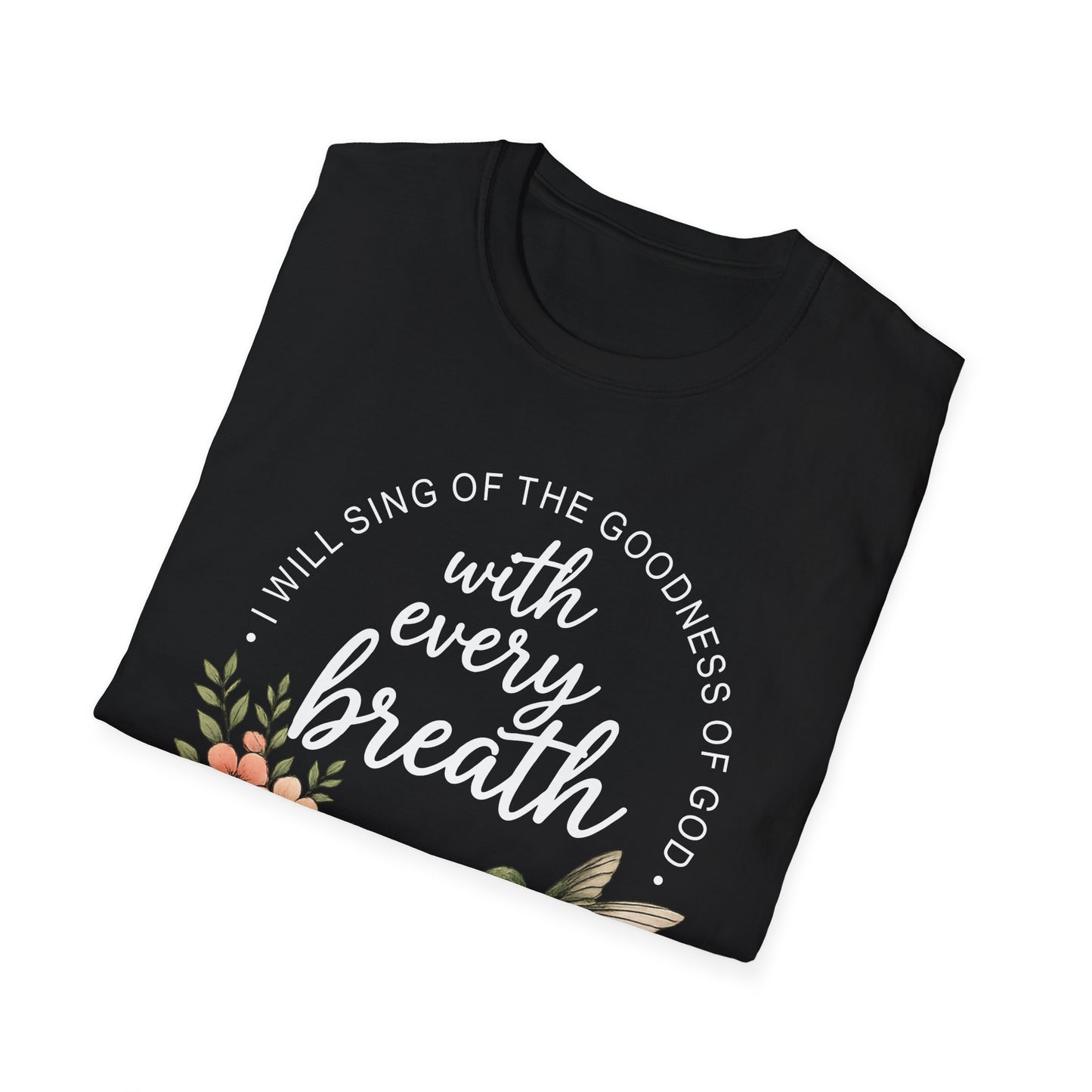 Christian Shirt for Women – With Every Breath Hummingbird Floral Inspirational Faith Based Graphic T-Shirt