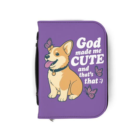 Cute Corgi Bible Cover, Pet Lover Gift, Religious Journal Holder, God Made Me Cute Case, Butterfly Design, Faith-Inspired Gift