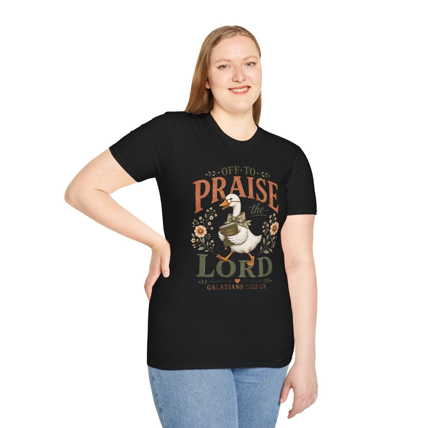 Praise the Lord T‑Shirt — 'Off to Praise the Lord' Floral Duck Christian Tee