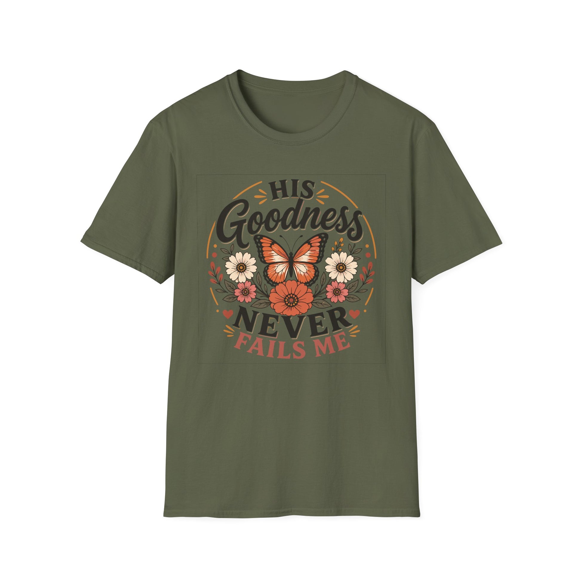 Christian Butterfly Shirt for Women – His Goodness Never Fails Me Faith Based Fl | Christian shirt | Custom Church Merch