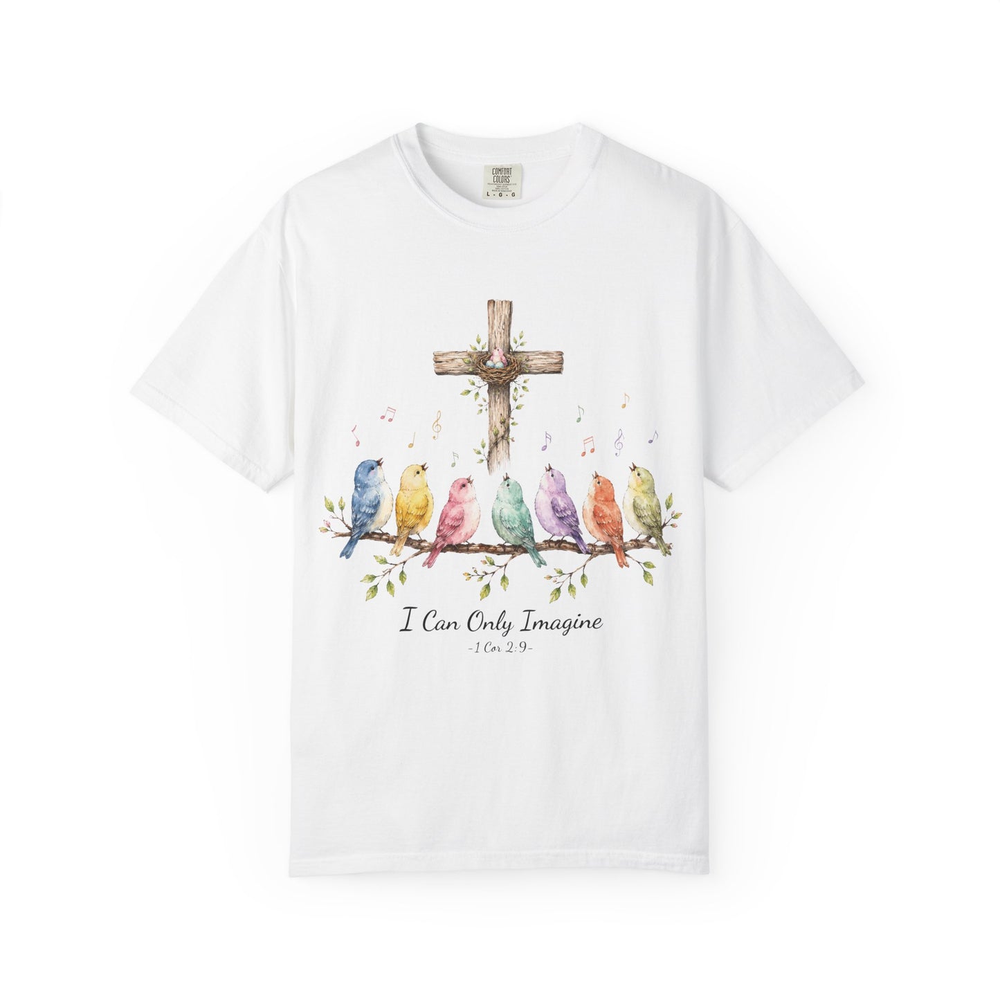 I Can Only Imagine Shirt, Cross with Songbirds Women's Christian Tee | 1 Corinthians 2:9 Worship Gift