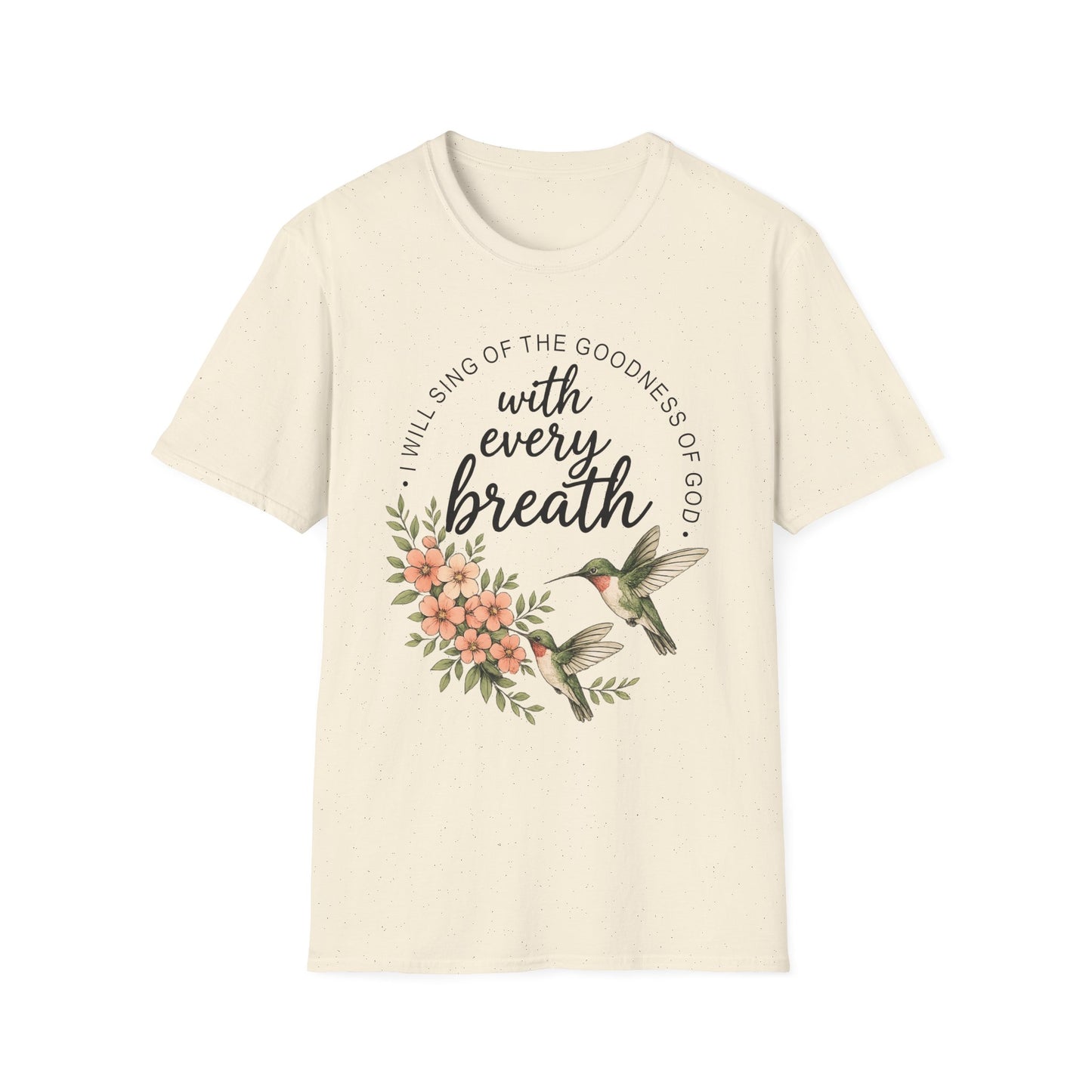 Christian Shirt for Women – With Every Breath Hummingbird Floral Inspirational Faith Based Graphic T-Shirt