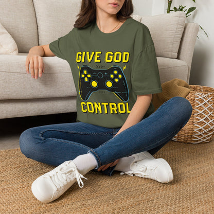 Give God Control - Christian Gamer T-Shirt - Funny Faith-Based Video Game Tee | Christian shirt | Custom Church Merch