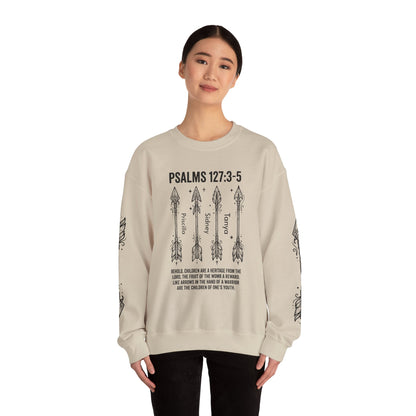 Psalm 127:3-5 Personalized Crewneck Sweatshirt | Add Kids Names, Arrow Family Blessing Scripture
