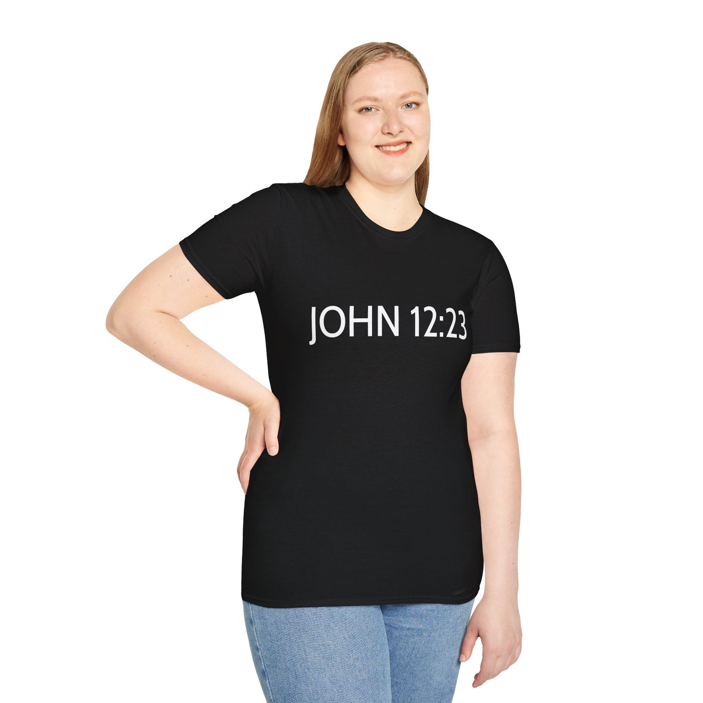 Bible Verse JOHN 12:23, Christian Faith T-Shirt with Scripture, The hour has come Faith Based Tee