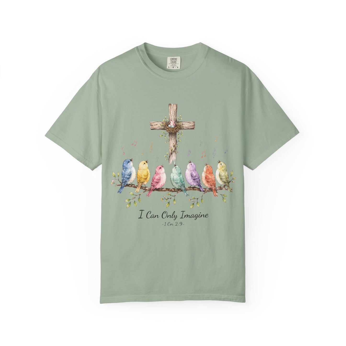 I Can Only Imagine Shirt, Cross with Songbirds Women's Christian Tee | 1 Corinthians 2:9 Worship Gift
