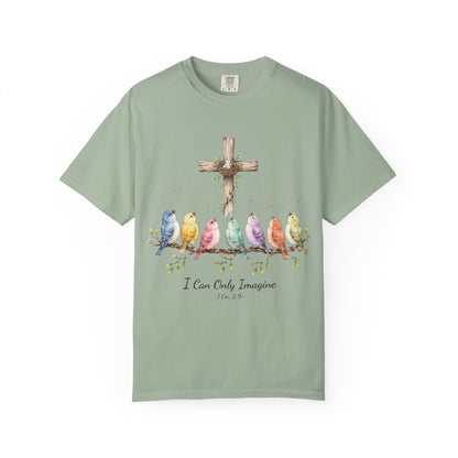I Can Only Imagine Shirt, Cross with Songbirds Women's Christian Tee | 1 Corinthians 2:9 Worship Gift