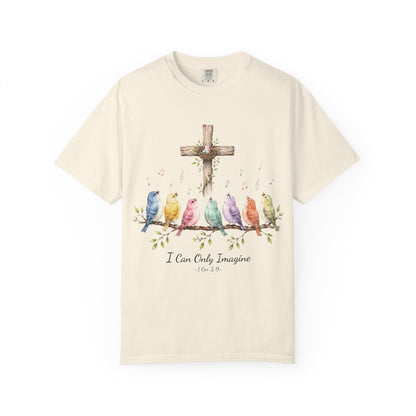 I Can Only Imagine Shirt, Cross with Songbirds Women's Christian Tee | 1 Corinthians 2:9 Worship Gift