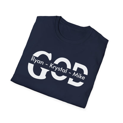 Personalized God Name Stripe T-Shirt — Add Kids Names Faith Tee (e.g., Ryan • Krystal • Mike)