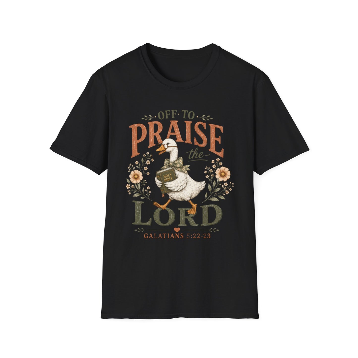Praise the Lord T‑Shirt — 'Off to Praise the Lord' Floral Duck Christian Tee