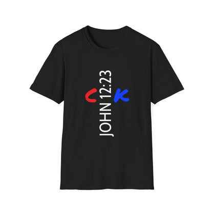 Bible Verse JOHN 12:23, Christian Faith T-Shirt with Scripture, The hour has come Faith Based Tee V2