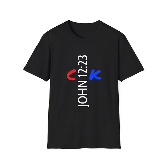 Bible Verse JOHN 12:23, Christian Faith T-Shirt with Scripture, The hour has come Faith Based Tee V2