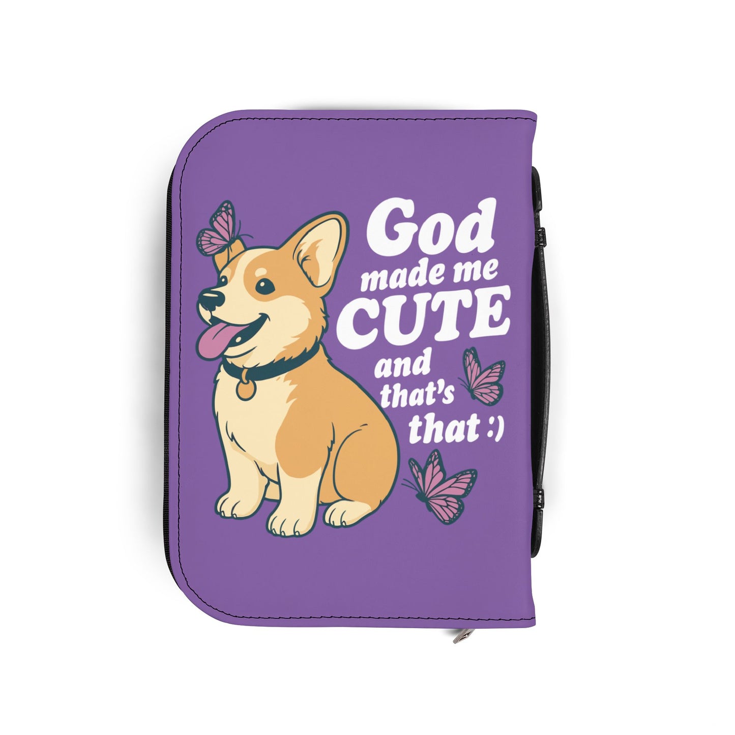 Cute Corgi Bible Cover, Pet Lover Gift, Religious Journal Holder, God Made Me Cute Case, Butterfly Design, Faith-Inspired Gift