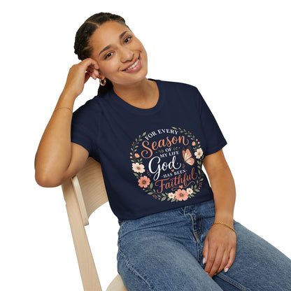 Inspirational Christian Shirt for Women – For Every Season of My Life You Have Been Faithful Floral and Butterflies Faith Graphic Tee