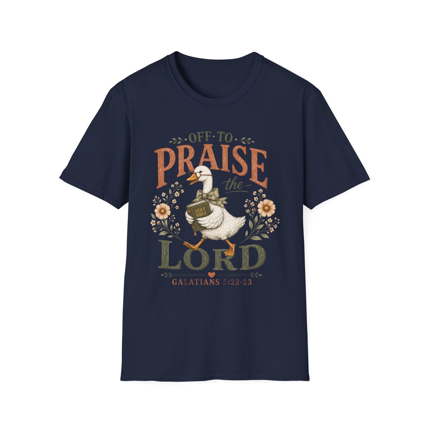Praise the Lord T‑Shirt — 'Off to Praise the Lord' Floral Duck Christian Tee