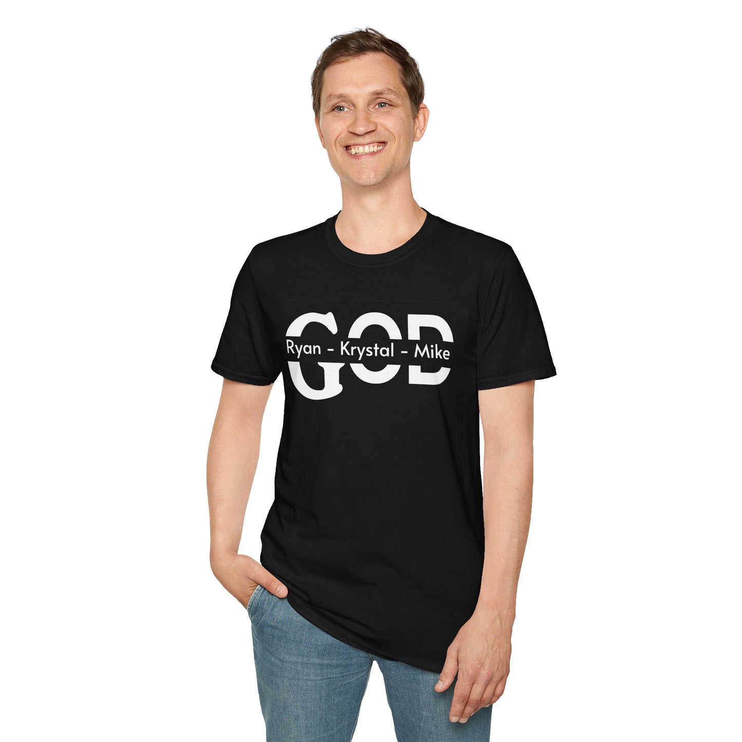 Personalized God Name Stripe T-Shirt — Add Kids Names Faith Tee (e.g., Ryan • Krystal • Mike)