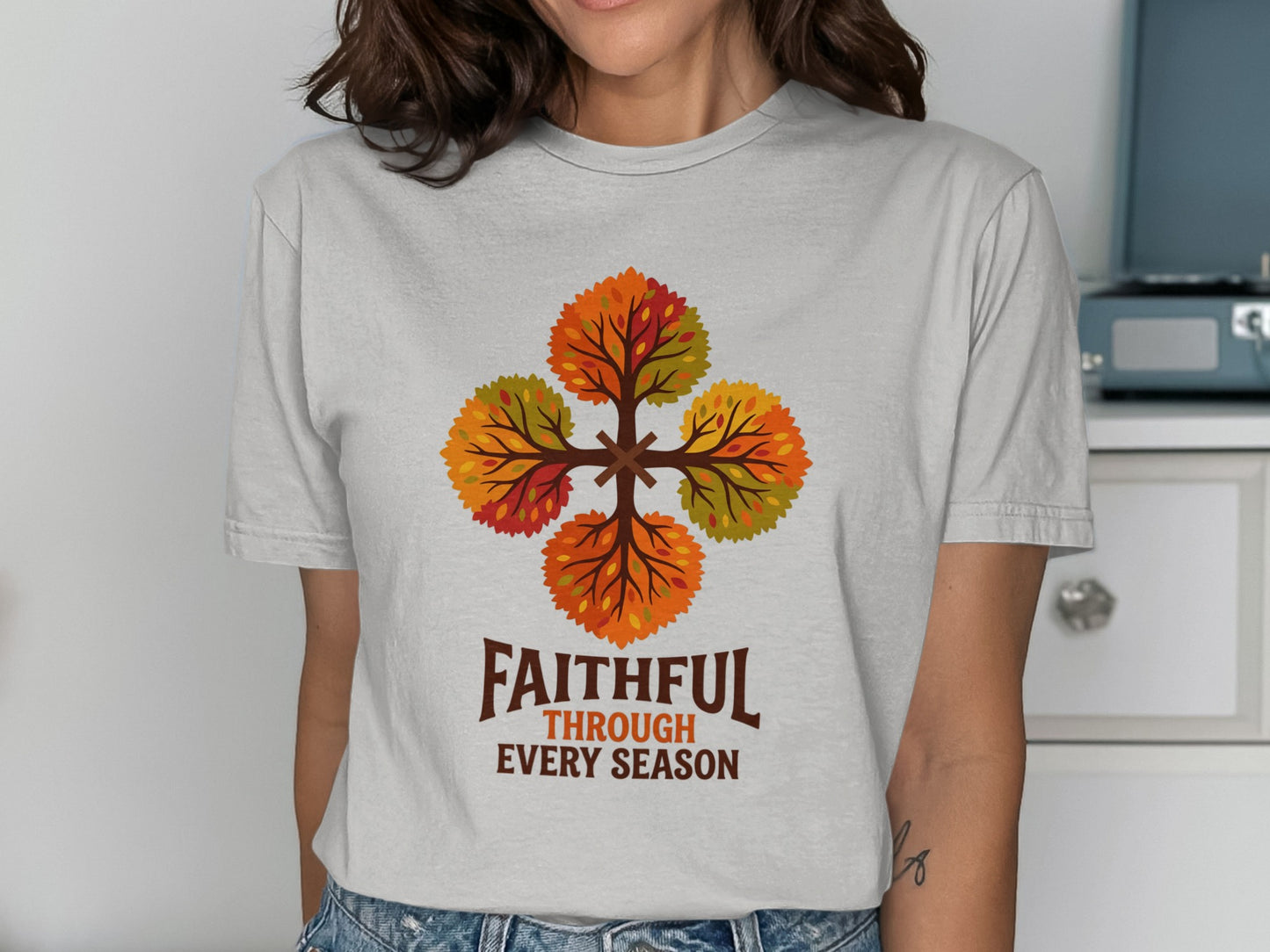 Faithful Through Every Season T-Shirt, Autumn Tree Cross Design, Christian Faith | Christian shirt | Custom Church Merch