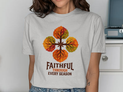 Faithful Through Every Season T-Shirt, Autumn Tree Cross Design, Christian Faith | Christian shirt | Custom Church Merch