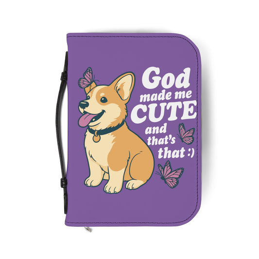 Cute Corgi Bible Cover, Pet Lover Gift, Religious Journal Holder, God Made Me Cute Case, Butterfly Design, Faith-Inspired Gift