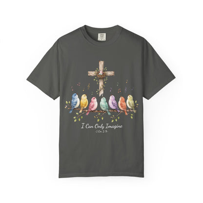 I Can Only Imagine Shirt, Cross with Songbirds Women's Christian Tee | 1 Corinthians 2:9 Worship Gift