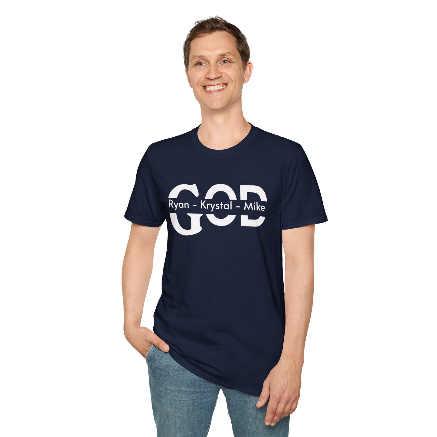Personalized God Name Stripe T-Shirt — Add Kids Names Faith Tee (e.g., Ryan • Krystal • Mike)