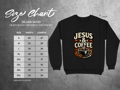 Gildan 18000 sweatshirt size chart with measurements.