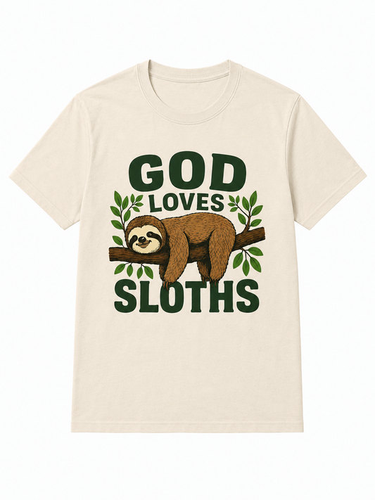 God Loves Sloths Funny Christian T Shirt for Men Women – Cute Faith Based Sloth Graphic Tee for Animal Lovers