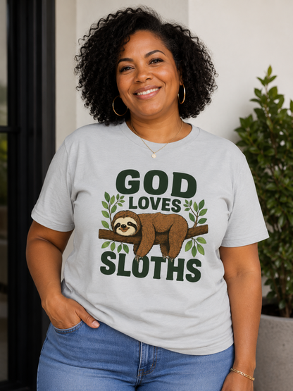God Loves Sloths Funny Christian T Shirt for Men Women – Cute Faith Based Sloth  | Christian shirt | Custom Church Merch
