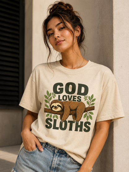 God Loves Sloths Funny Christian T Shirt for Men Women – Cute Faith Based Sloth  | Christian shirt | Custom Church Merch