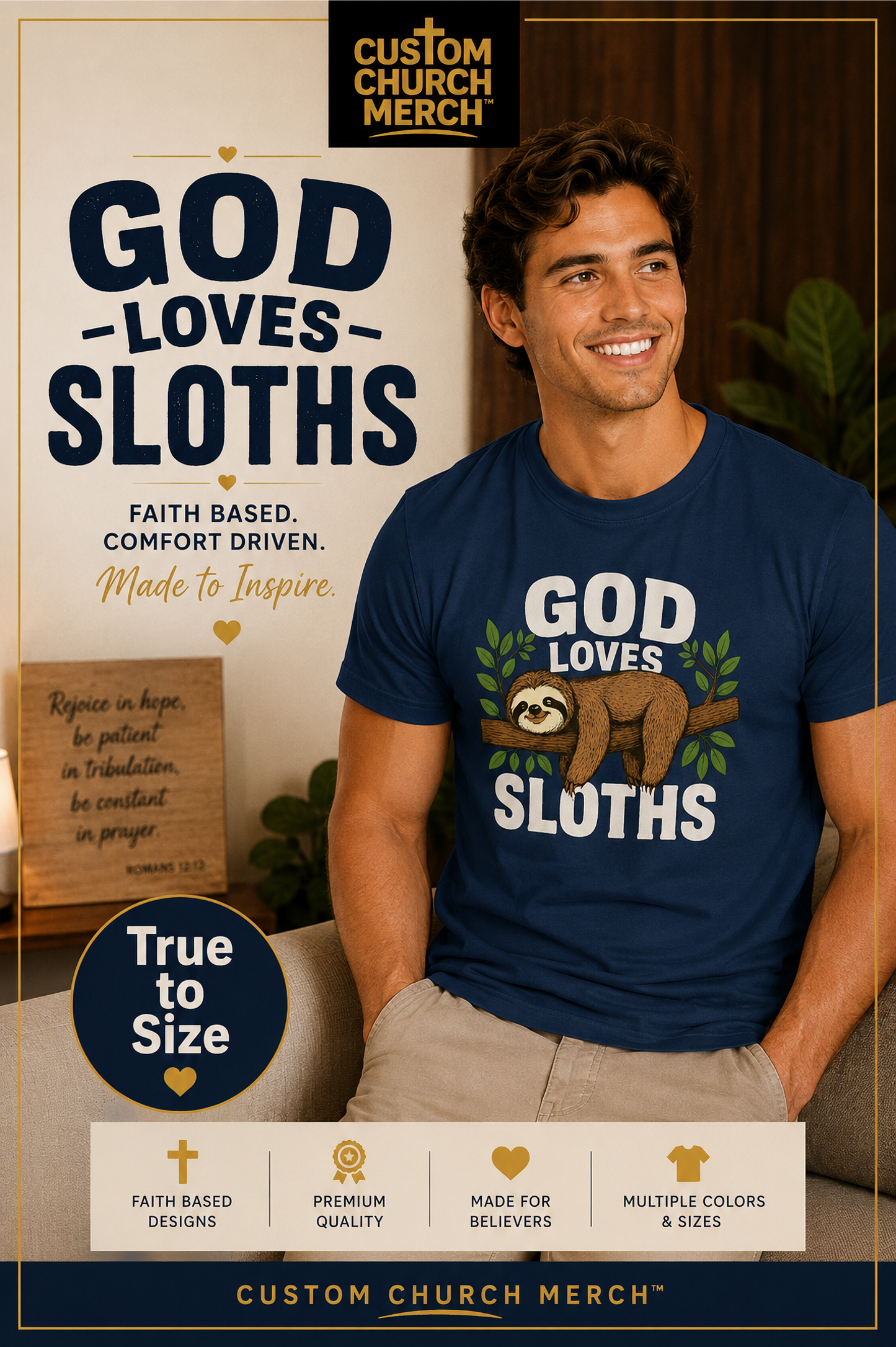 God Loves Sloths Funny Christian T Shirt for Men Women – Cute Faith Based Sloth  | Christian shirt | Custom Church Merch