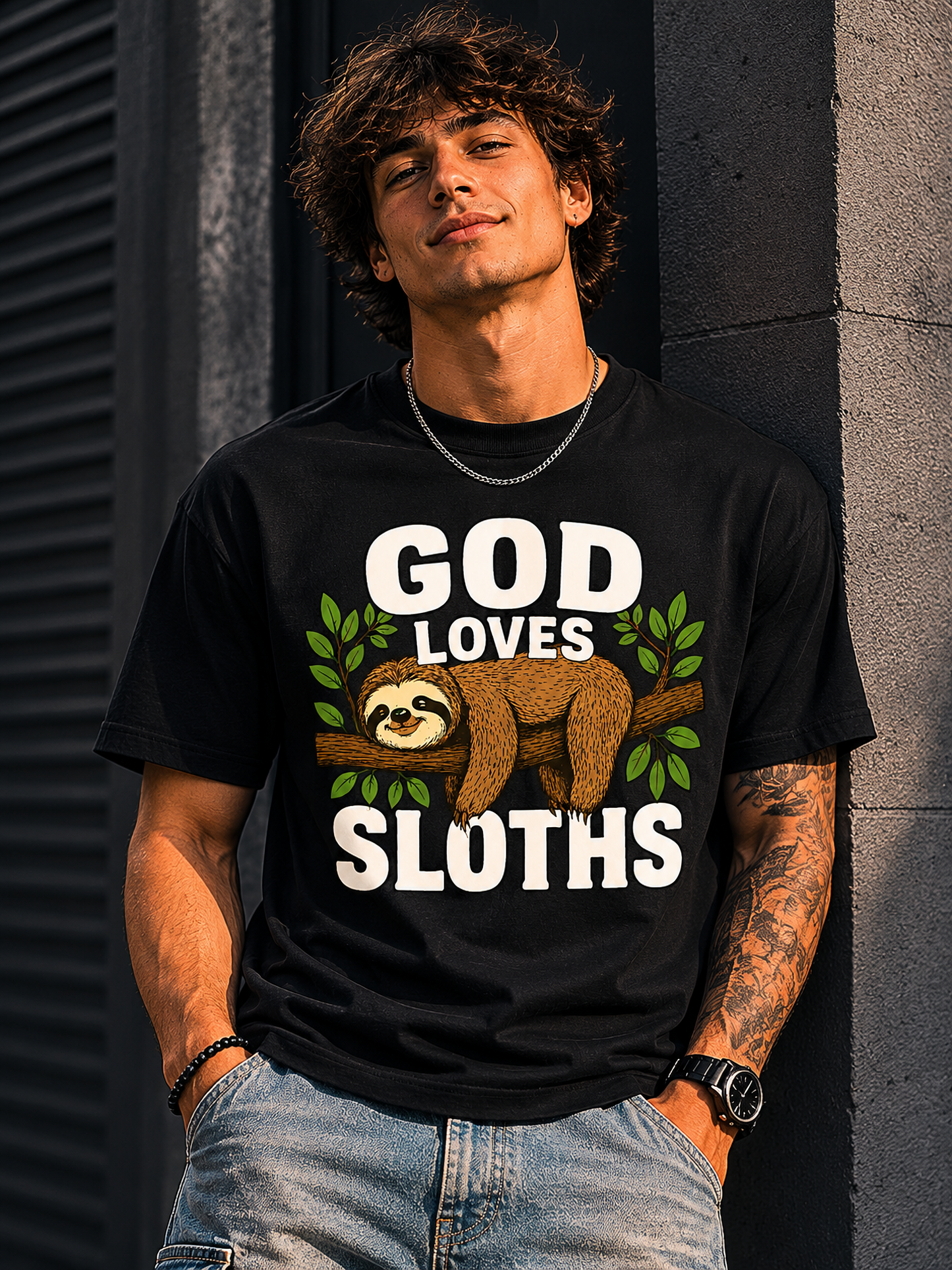 God Loves Sloths Funny Christian T Shirt for Men Women – Cute Faith Based Sloth  | Christian shirt | Custom Church Merch