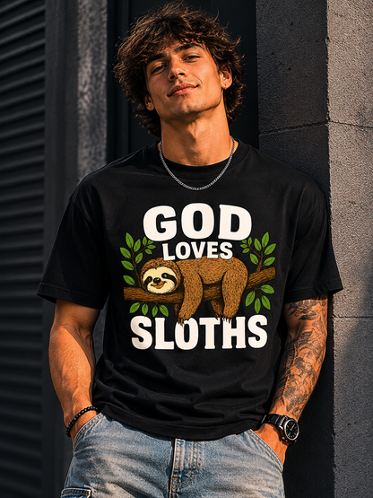 God Loves Sloths Funny Christian T Shirt for Men Women – Cute Faith Based Sloth  | Christian shirt | Custom Church Merch